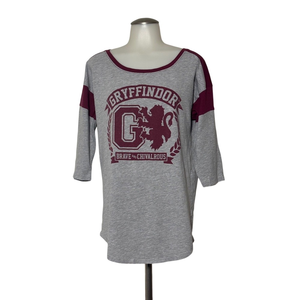 Harry Potter Gryffindor Raglan T-Shirt Women XL Gray Burgundy 3/4 Sleeve NWoT
